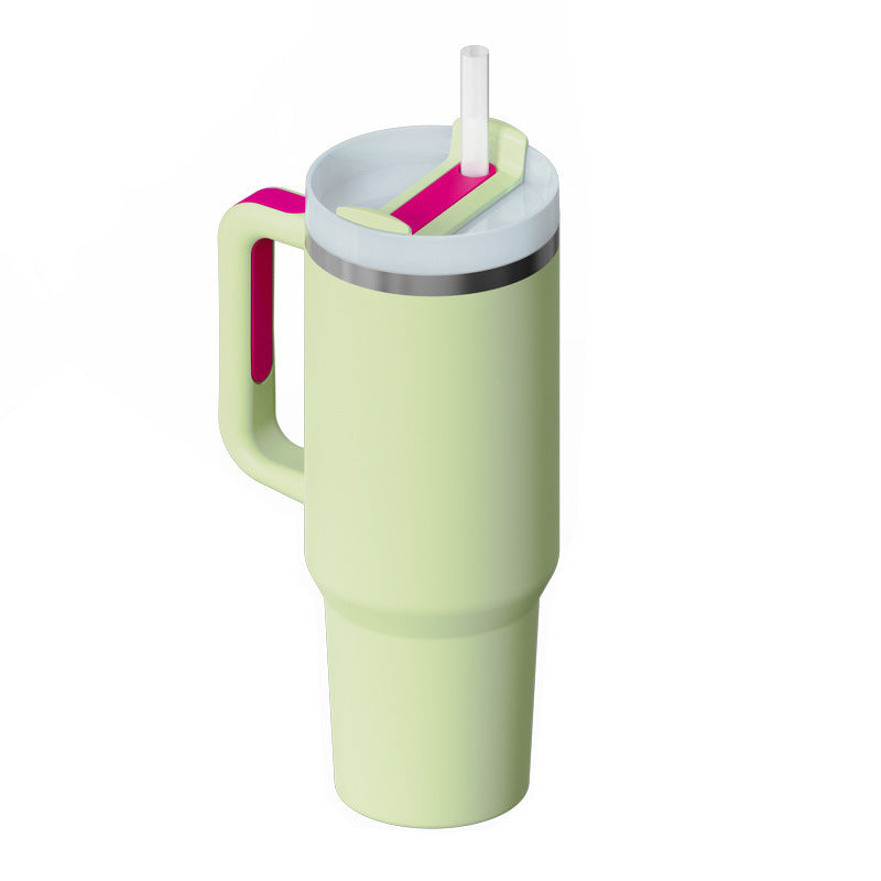 Vaso de 40 oz con asa, aislamiento de pajita, taza de café al vacío de acero inoxidable a prueba de derrames