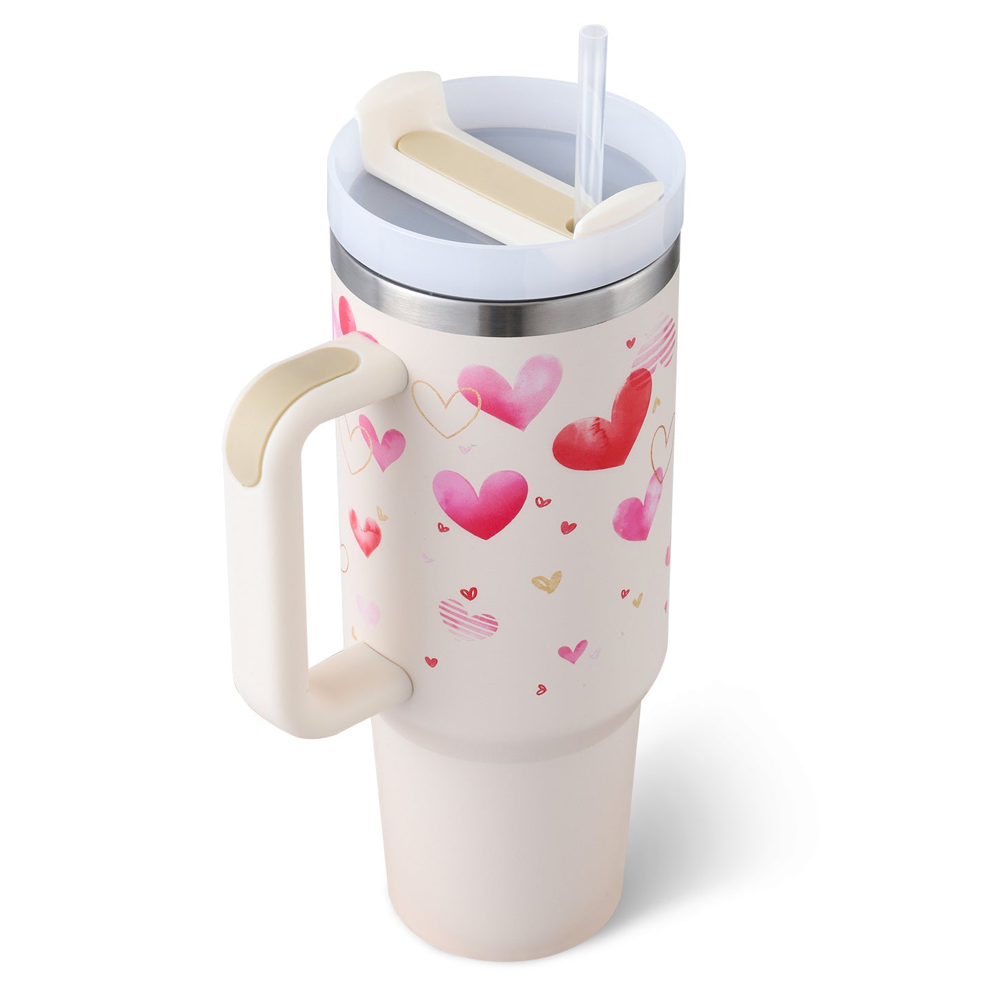 Vaso de 40 oz con asa, aislamiento de pajita, taza de café al vacío de acero inoxidable a prueba de derrames