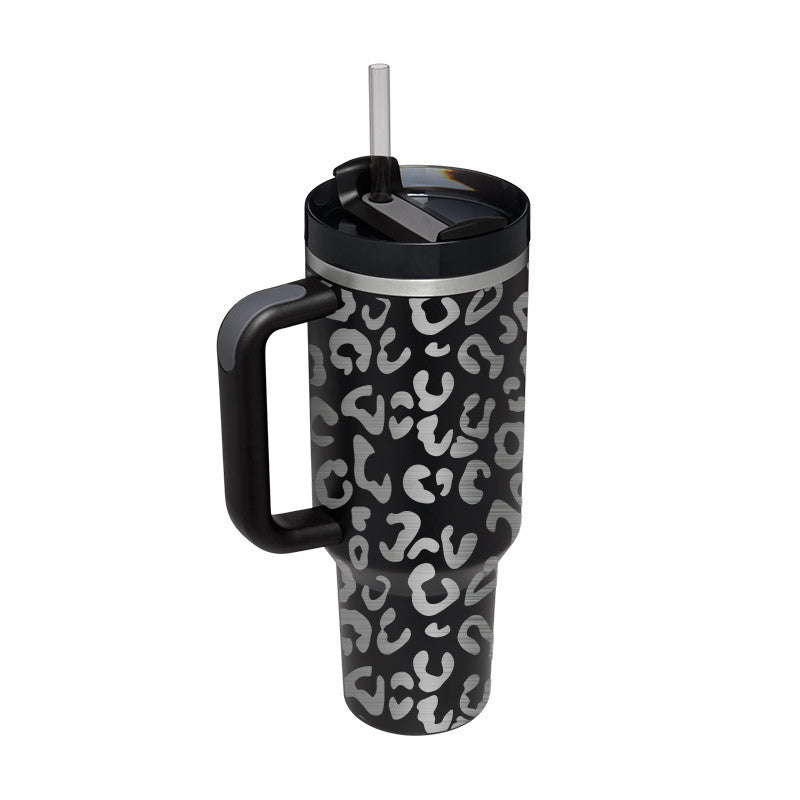 Vaso de 40 oz con asa, aislamiento de pajita, taza de café al vacío de acero inoxidable a prueba de derrames