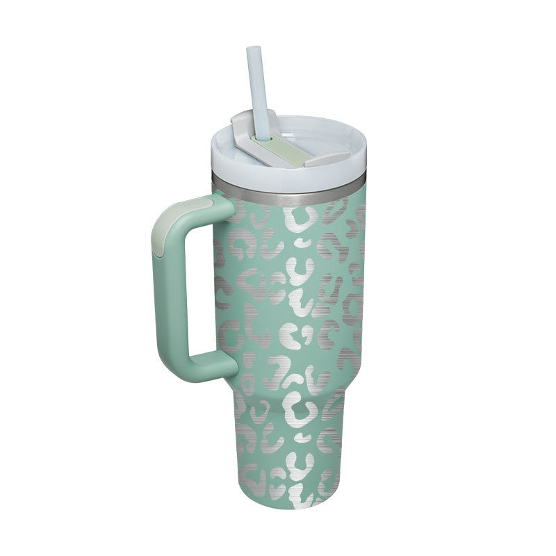 Vaso de 40 oz con asa, aislamiento de pajita, taza de café al vacío de acero inoxidable a prueba de derrames