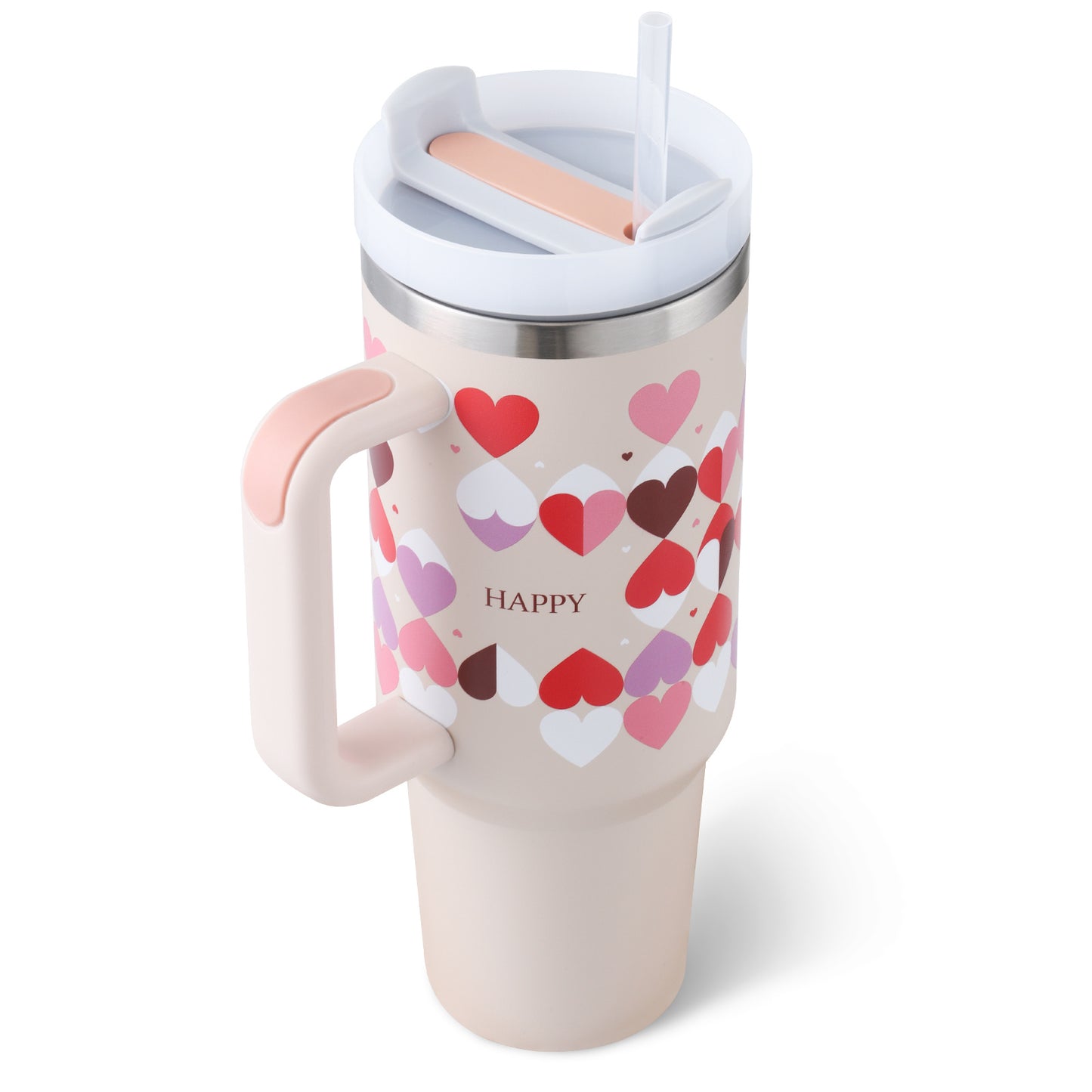 Vaso de 40 oz con asa, aislamiento de pajita, taza de café al vacío de acero inoxidable a prueba de derrames
