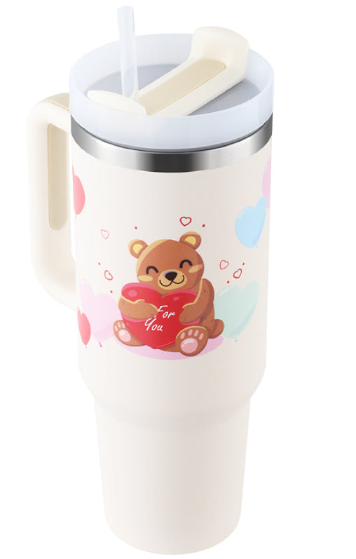 Vaso de 40 oz con asa, aislamiento de pajita, taza de café al vacío de acero inoxidable a prueba de derrames