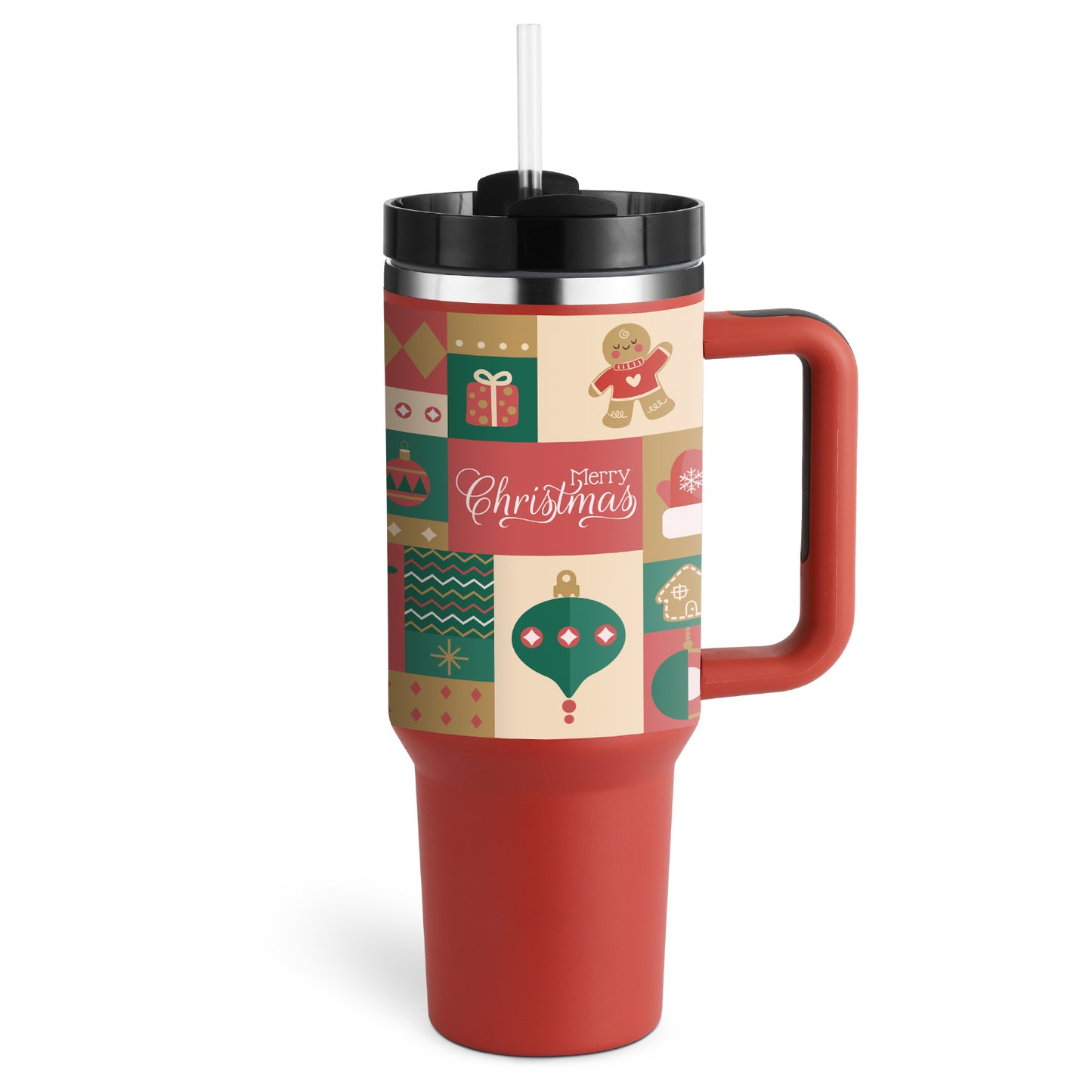 Vaso de 40 oz con asa, aislamiento de pajita, taza de café al vacío de acero inoxidable a prueba de derrames