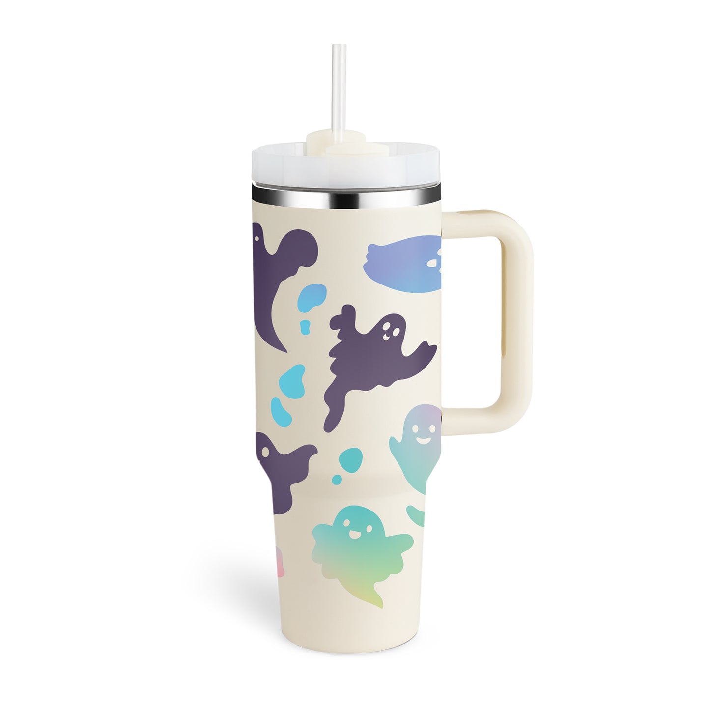 Vaso de 40 oz con asa, aislamiento de pajita, taza de café al vacío de acero inoxidable a prueba de derrames