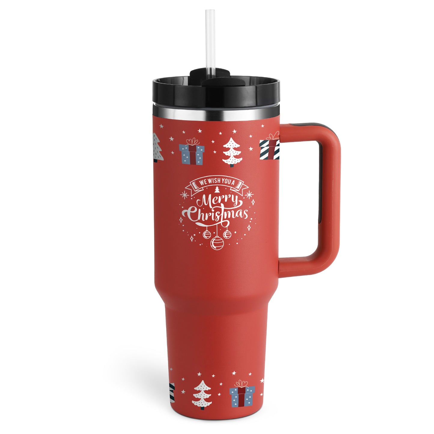Vaso de 40 oz con asa, aislamiento de pajita, taza de café al vacío de acero inoxidable a prueba de derrames