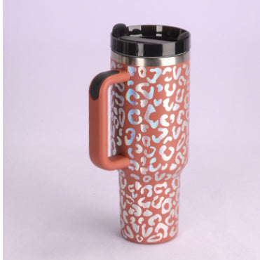 Vaso de 40 oz con asa, aislamiento de pajita, taza de café al vacío de acero inoxidable a prueba de derrames