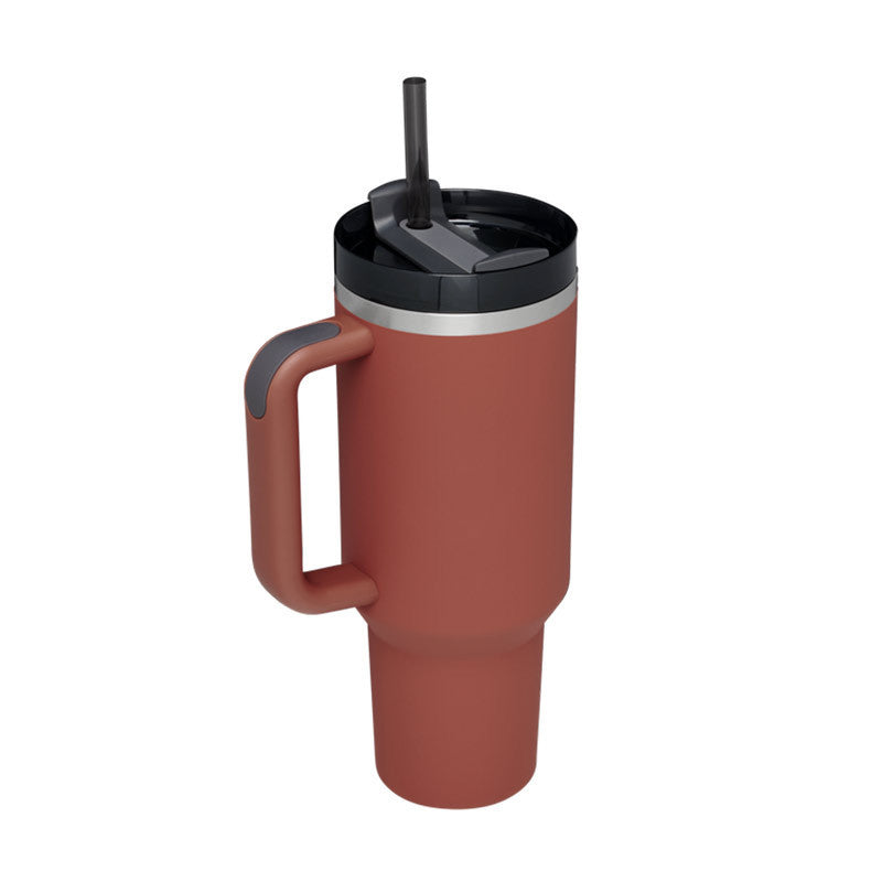 Vaso de 40 oz con asa, aislamiento de pajita, taza de café al vacío de acero inoxidable a prueba de derrames