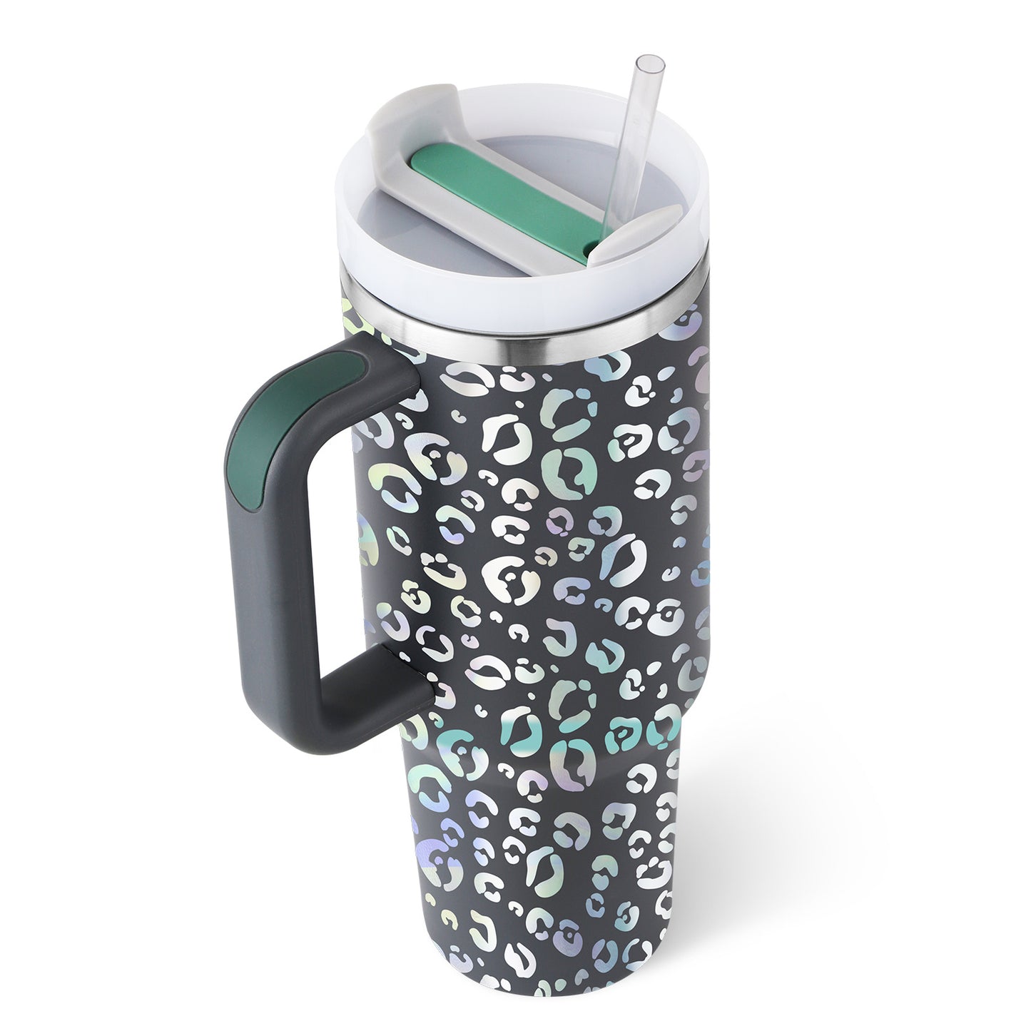 Vaso de 40 oz con asa, aislamiento de pajita, taza de café al vacío de acero inoxidable a prueba de derrames