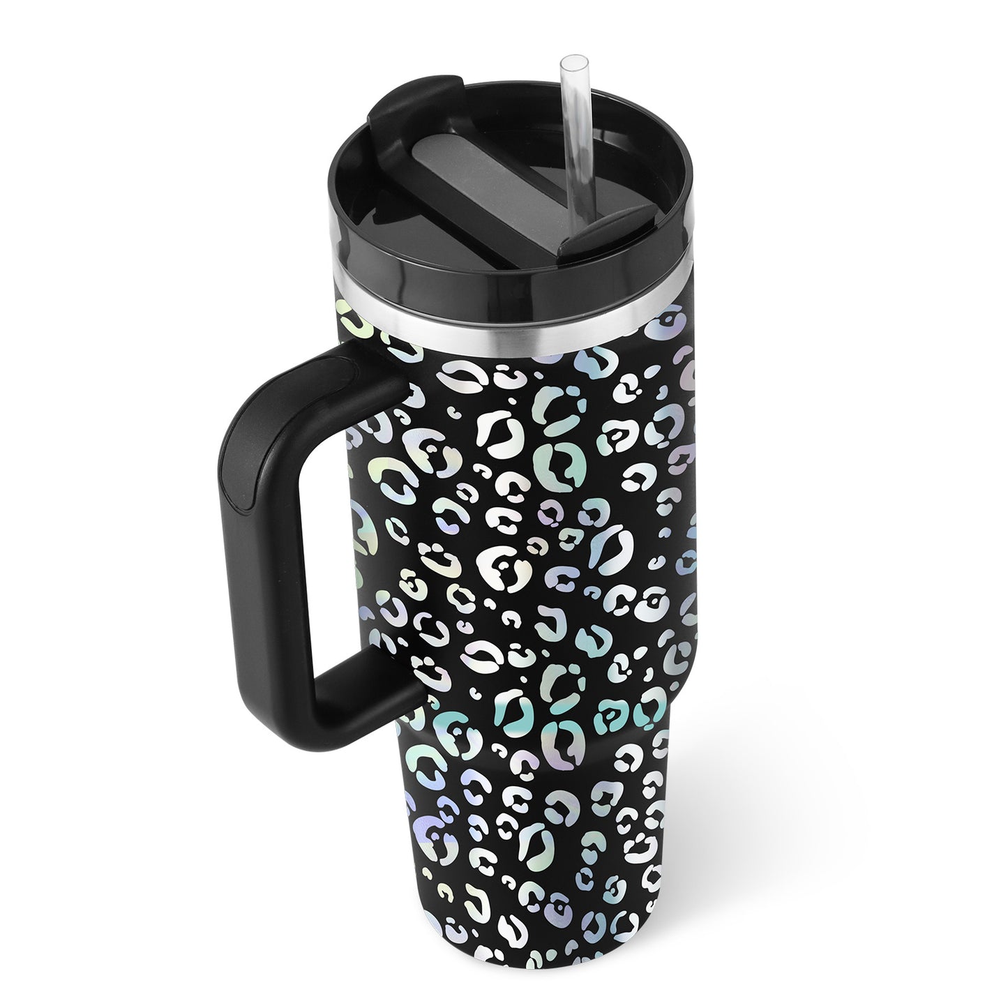 Vaso de 40 oz con asa, aislamiento de pajita, taza de café al vacío de acero inoxidable a prueba de derrames