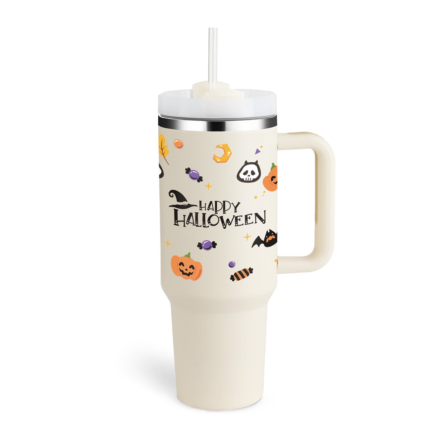Vaso de 40 oz con asa, aislamiento de pajita, taza de café al vacío de acero inoxidable a prueba de derrames