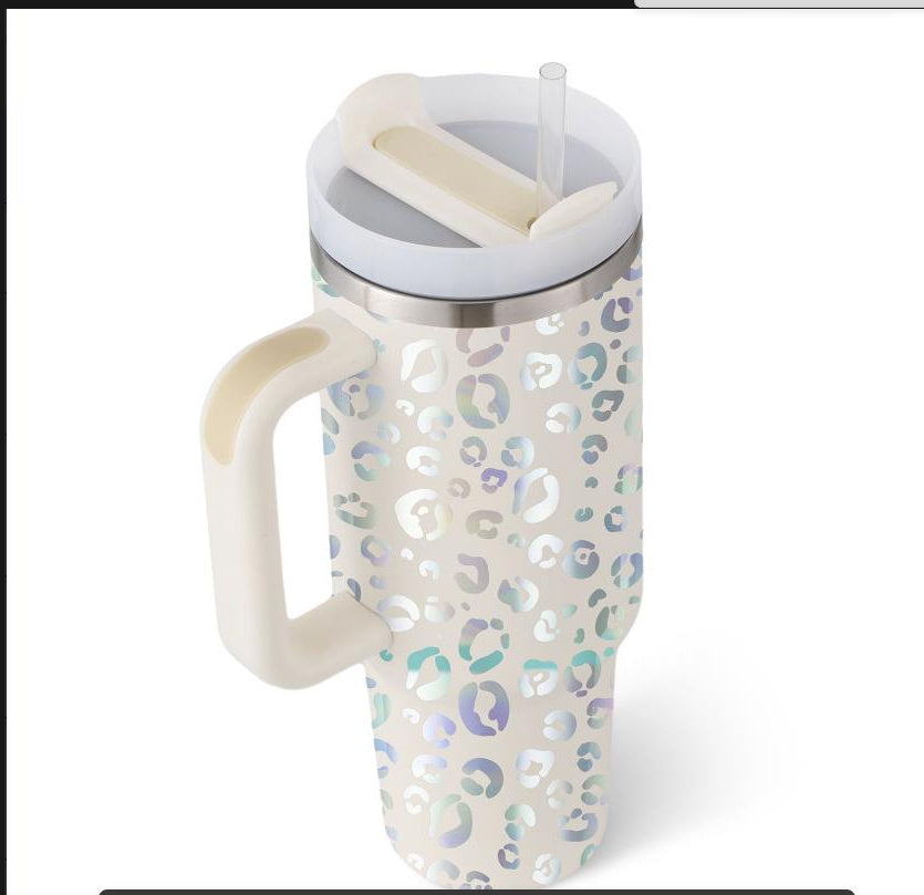 Vaso de 40 oz con asa, aislamiento de pajita, taza de café al vacío de acero inoxidable a prueba de derrames