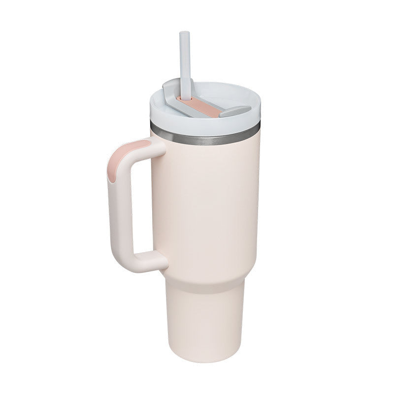 Vaso de 40 oz con asa, aislamiento de pajita, taza de café al vacío de acero inoxidable a prueba de derrames