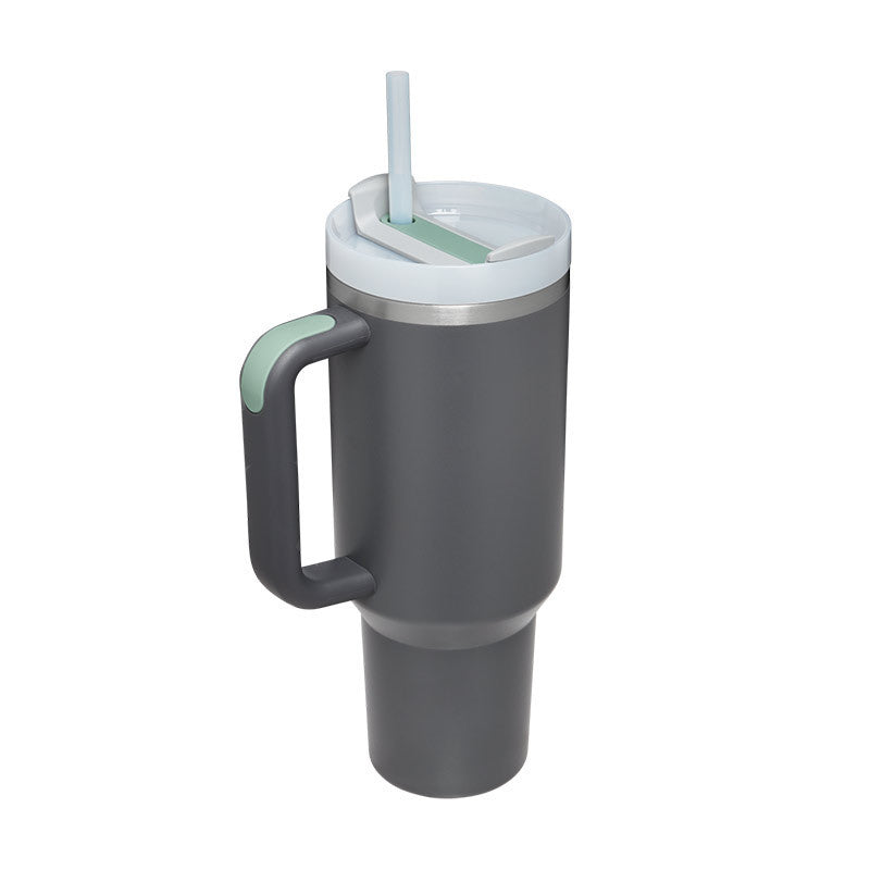 Vaso de 40 oz con asa, aislamiento de pajita, taza de café al vacío de acero inoxidable a prueba de derrames
