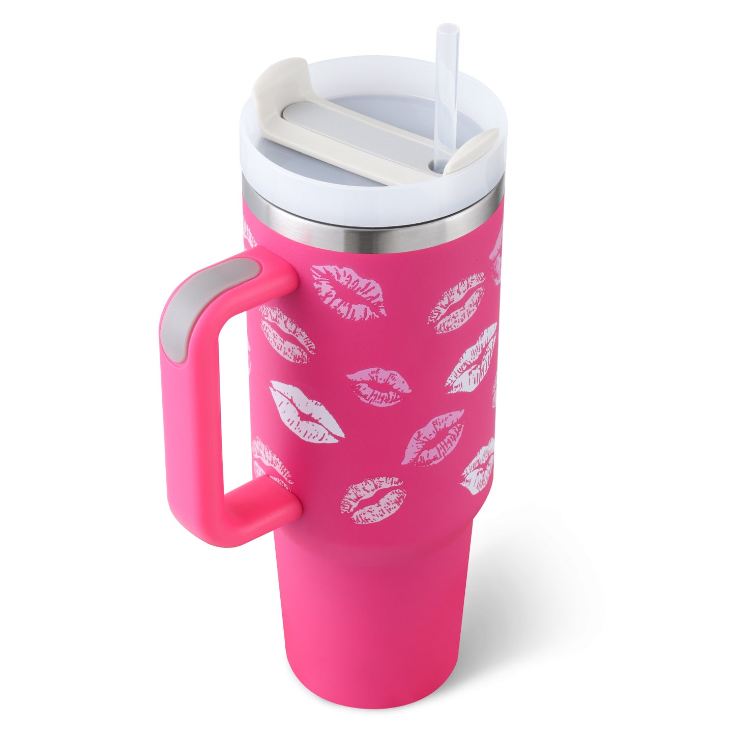 Vaso de 40 oz con asa, aislamiento de pajita, taza de café al vacío de acero inoxidable a prueba de derrames