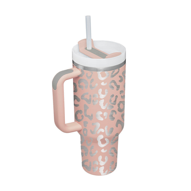 Vaso de 40 oz con asa, aislamiento de pajita, taza de café al vacío de acero inoxidable a prueba de derrames