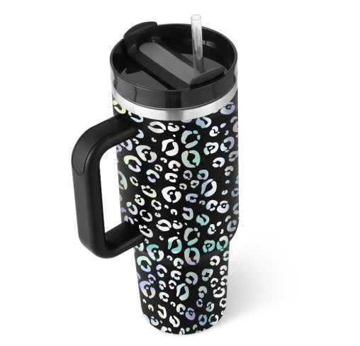 Vaso de 40 oz con asa, aislamiento de pajita, taza de café al vacío de acero inoxidable a prueba de derrames