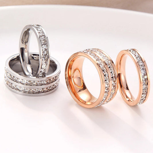 INS Rings Titanium Couple Single And Double Row Diamond Ring