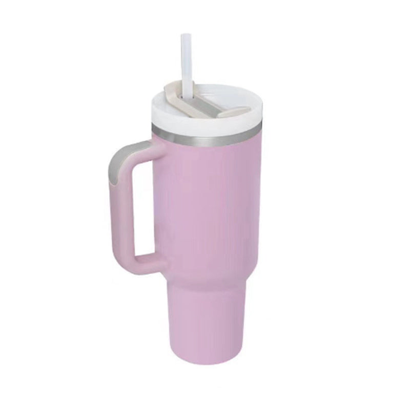 Vaso de 40 oz con asa, aislamiento de pajita, taza de café al vacío de acero inoxidable a prueba de derrames