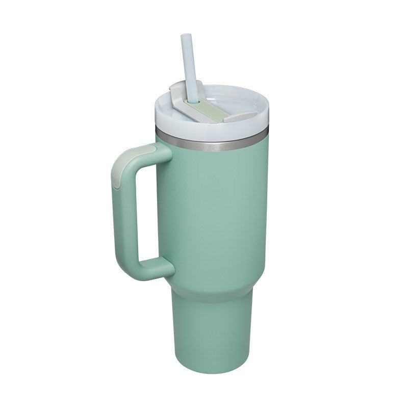 Vaso de 40 oz con asa, aislamiento de pajita, taza de café al vacío de acero inoxidable a prueba de derrames