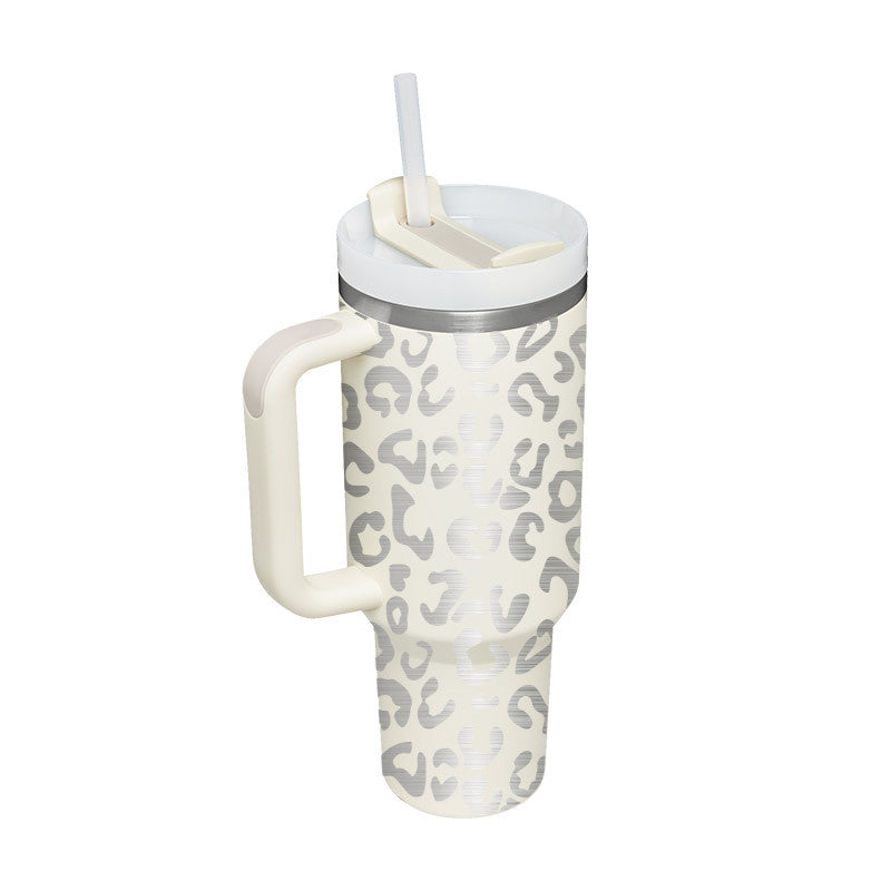 Vaso de 40 oz con asa, aislamiento de pajita, taza de café al vacío de acero inoxidable a prueba de derrames