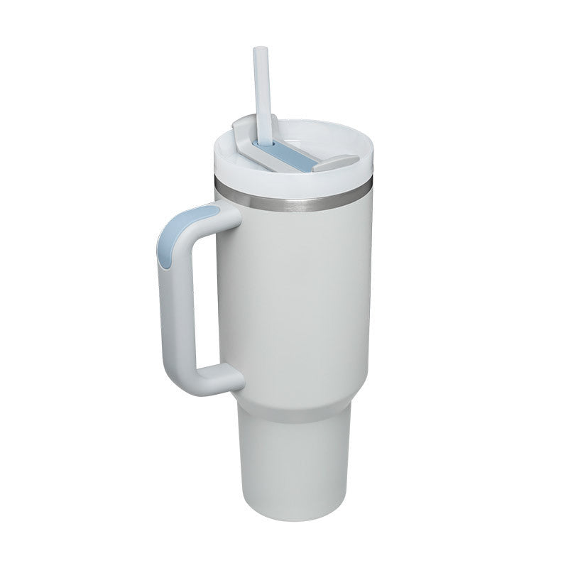 Vaso de 40 oz con asa, aislamiento de pajita, taza de café al vacío de acero inoxidable a prueba de derrames