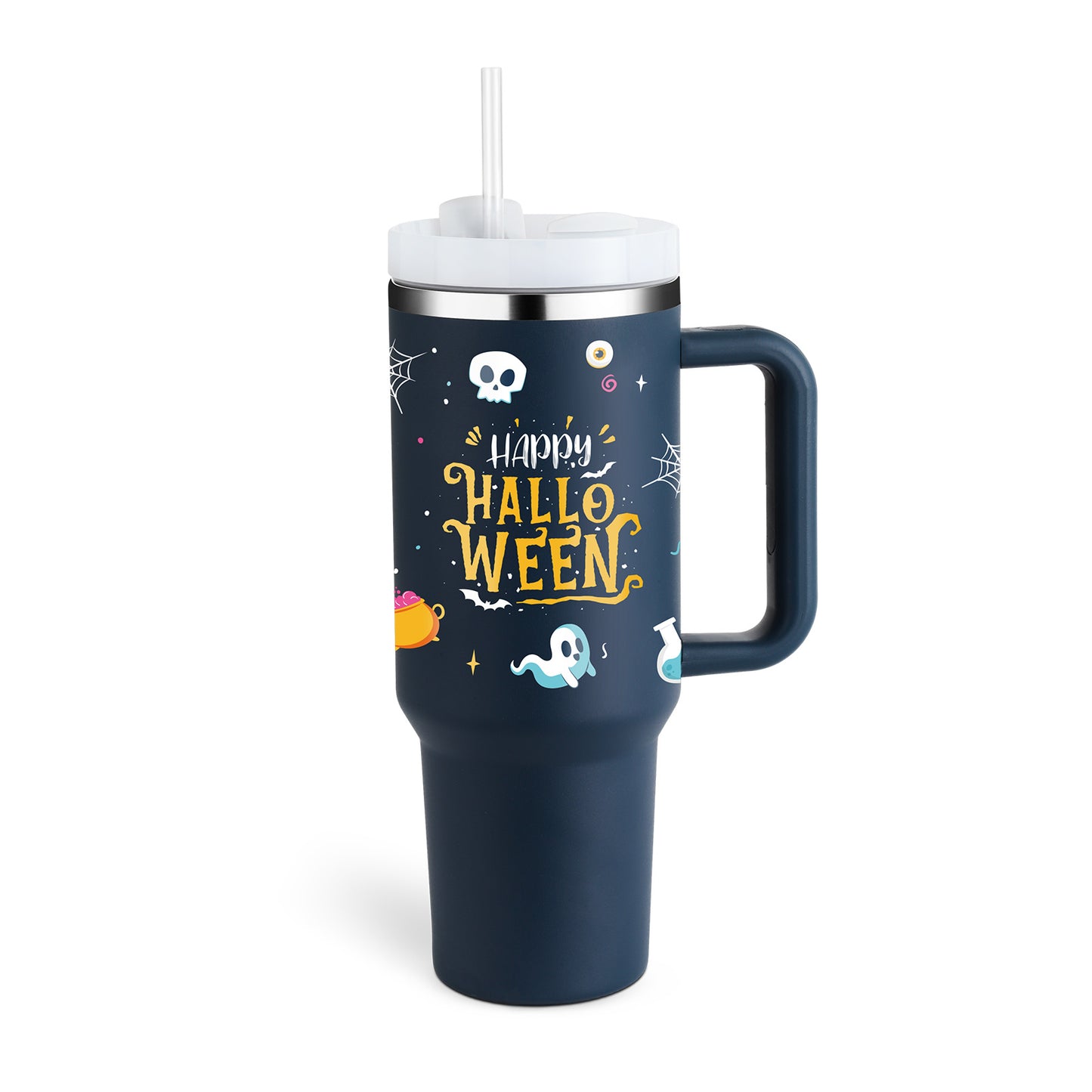 Vaso de 40 oz con asa, aislamiento de pajita, taza de café al vacío de acero inoxidable a prueba de derrames