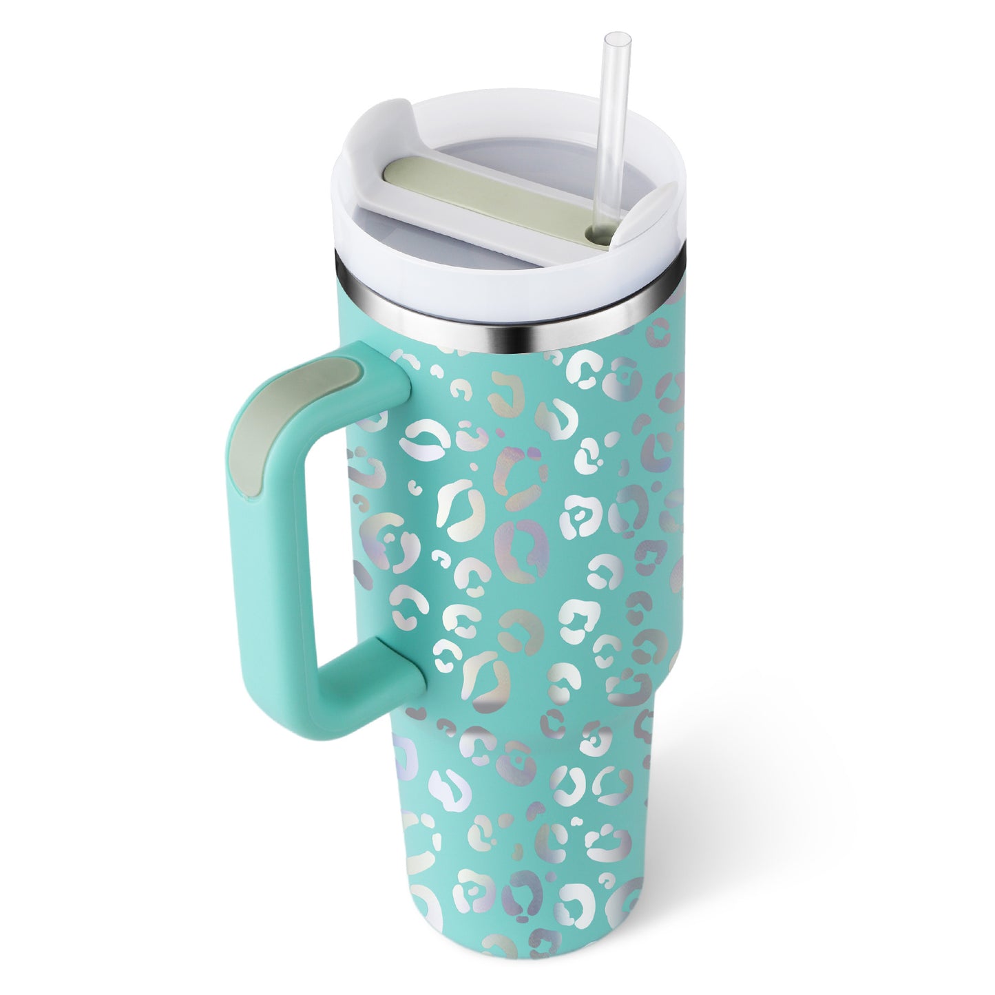 Vaso de 40 oz con asa, aislamiento de pajita, taza de café al vacío de acero inoxidable a prueba de derrames