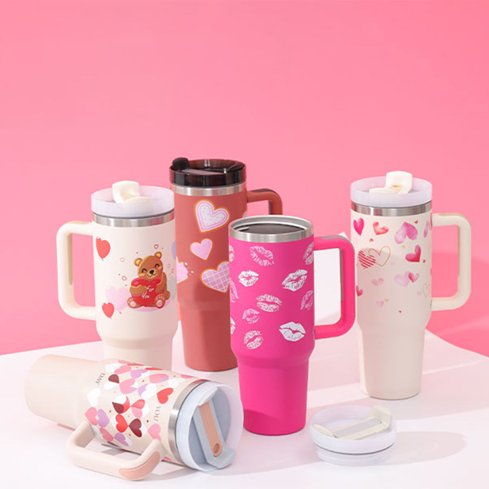 Vaso de 40 oz con asa, aislamiento de pajita, taza de café al vacío de acero inoxidable a prueba de derrames