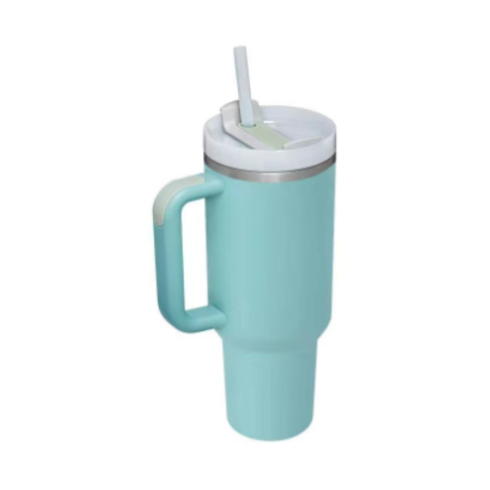 Vaso de 40 oz con asa, aislamiento de pajita, taza de café al vacío de acero inoxidable a prueba de derrames