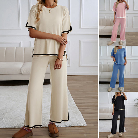 Casual Knit Suit Set - Short Sleeve Top and Pants