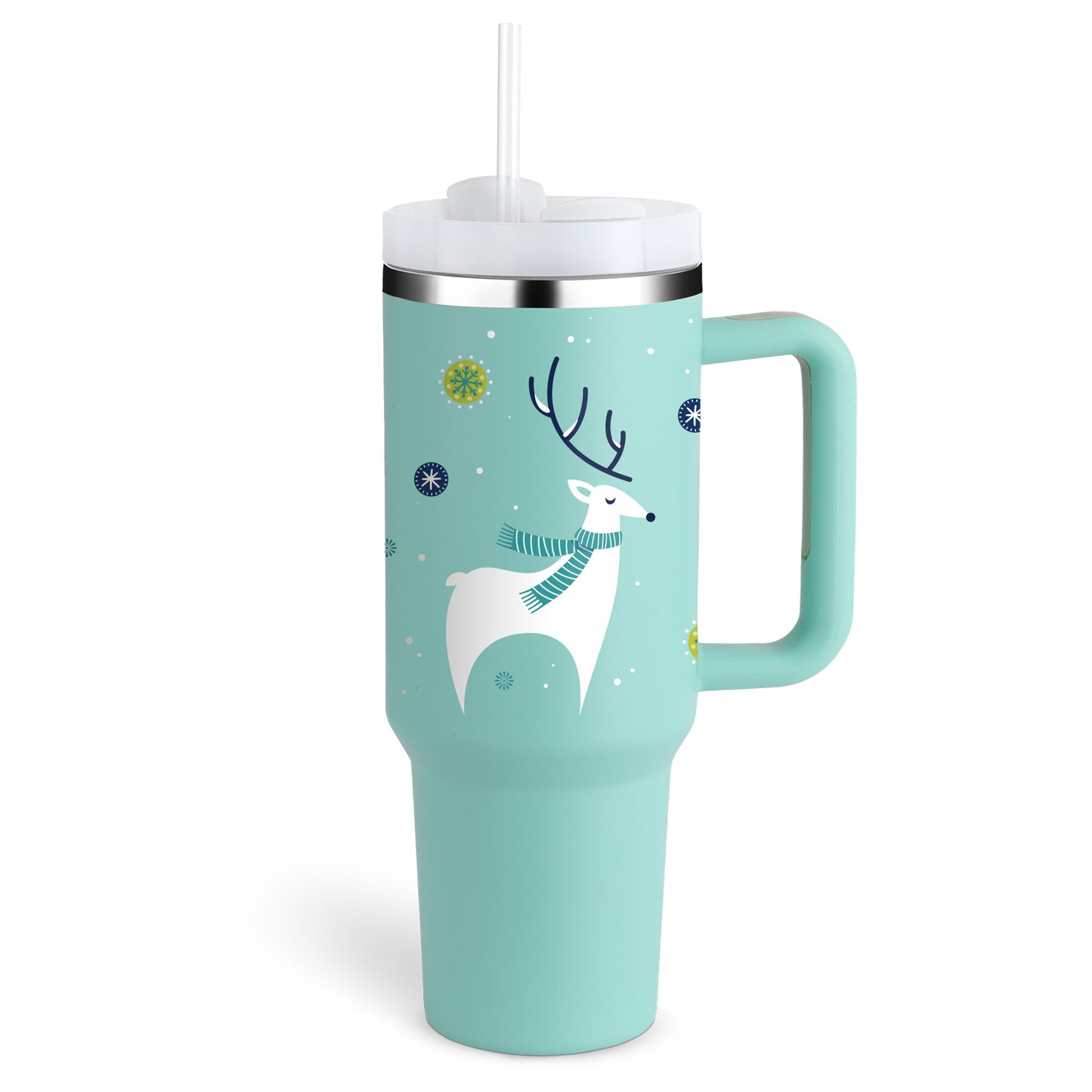 Vaso de 40 oz con asa, aislamiento de pajita, taza de café al vacío de acero inoxidable a prueba de derrames