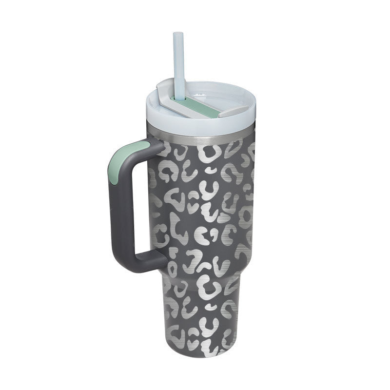 Vaso de 40 oz con asa, aislamiento de pajita, taza de café al vacío de acero inoxidable a prueba de derrames
