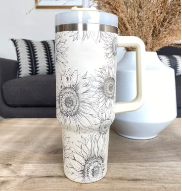 Vaso de 40 oz con asa, aislamiento de pajita, taza de café al vacío de acero inoxidable a prueba de derrames