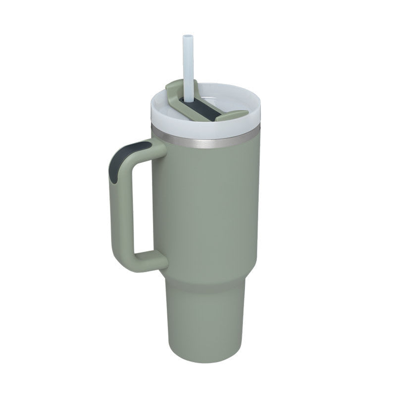 Vaso de 40 oz con asa, aislamiento de pajita, taza de café al vacío de acero inoxidable a prueba de derrames