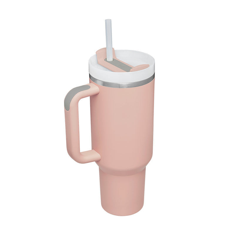 Vaso de 40 oz con asa, aislamiento de pajita, taza de café al vacío de acero inoxidable a prueba de derrames
